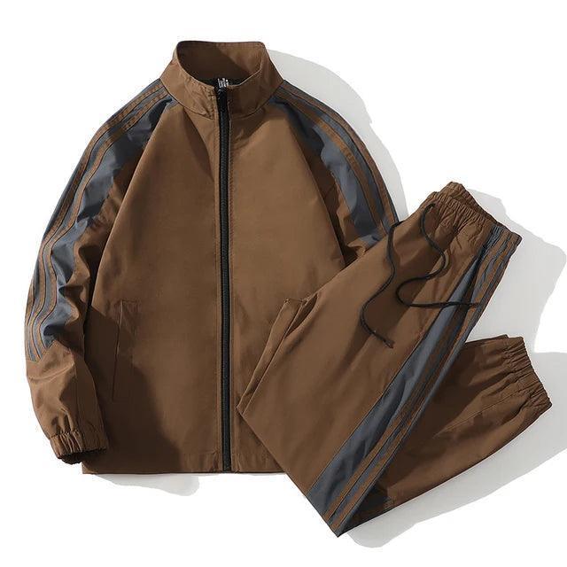 Men's Striped Stand-Up Collar Sports Suit - Running Set - ClubOn