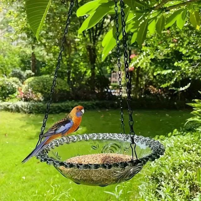 Hanging Bird Bath Feeder Set with Chain – Floral Design Outdoor Garden Decor - ClubOn
