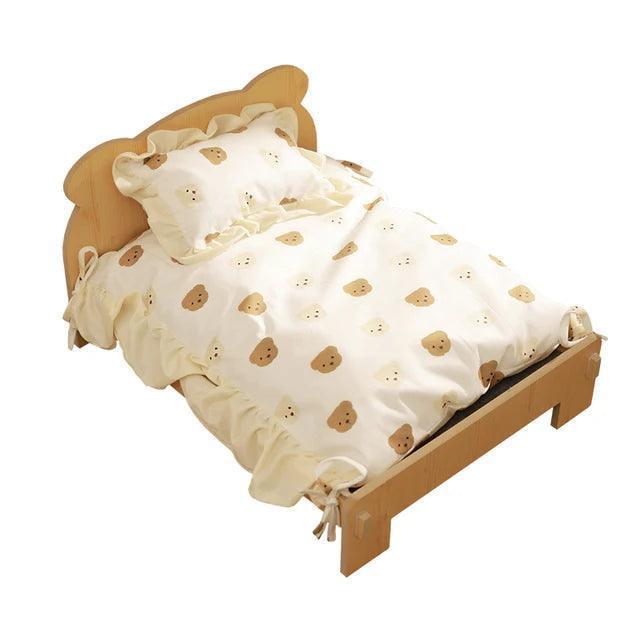 Wooden Cat & Dog Bed | Teddy Bear Pattern Indoor Pet Furniture - ClubOn