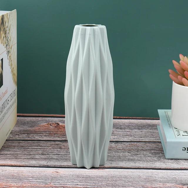 White Imitation Ceramic Flower Pot - Plastic Vase Decoration - ClubOn