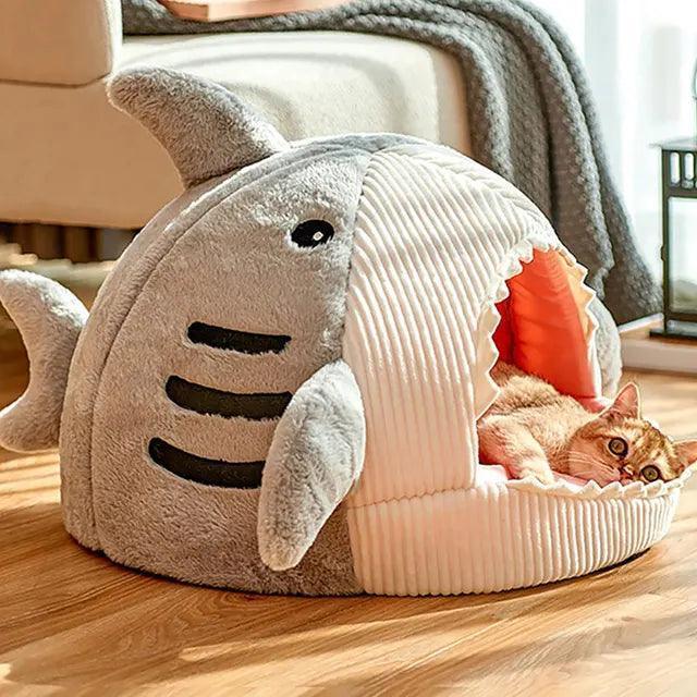 Warm Cartoon Shark Cat Bed | Cozy Pet Cave & Cushion - ClubOn