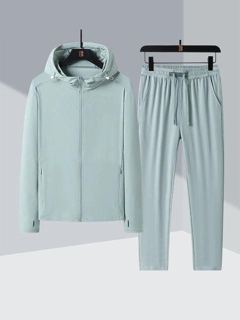 Men's Plus Size 2-Piece Tracksuit Set - Ice Silk Hooded Suit - ClubOn