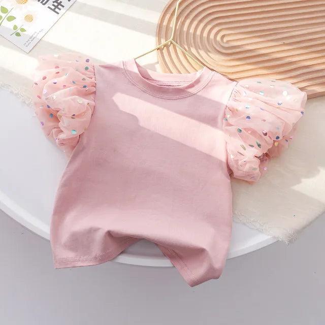 Summer Girls Puff Sleeve Polka Dot Cotton Top - ClubOn