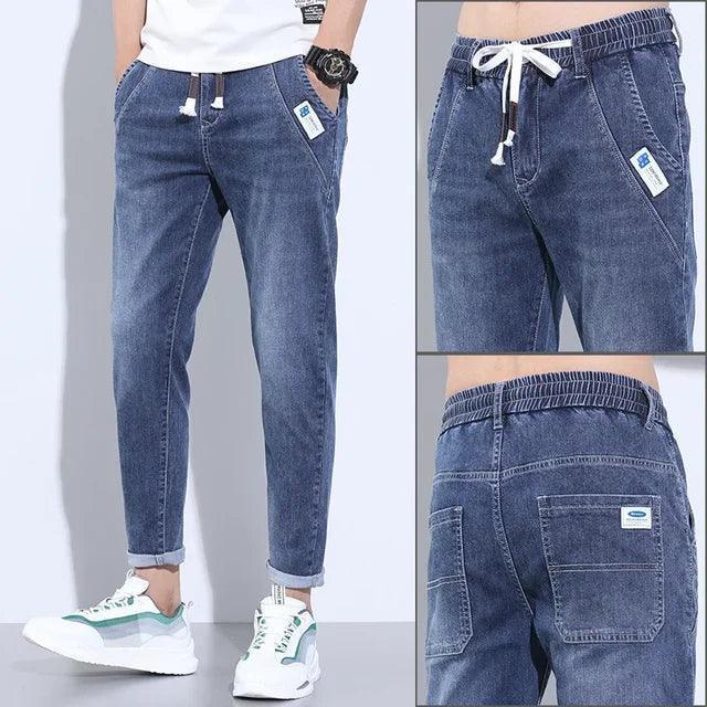 Men's Lightweight Slim Fit Cropped Jeans - Summer Casual Loose Fit Denim Pants - ClubOn
