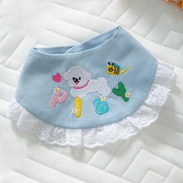 Korean Triangle Scarf - Lace Embroidered Pet Bib - ClubOn