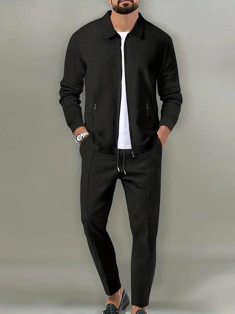 Men's Slim Fit Zipper Pocket Jacket & Long Pants Set - ClubOn