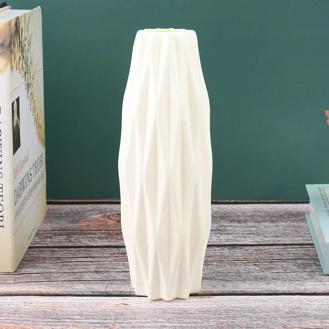 White Imitation Ceramic Flower Pot - Plastic Vase Decoration - ClubOn