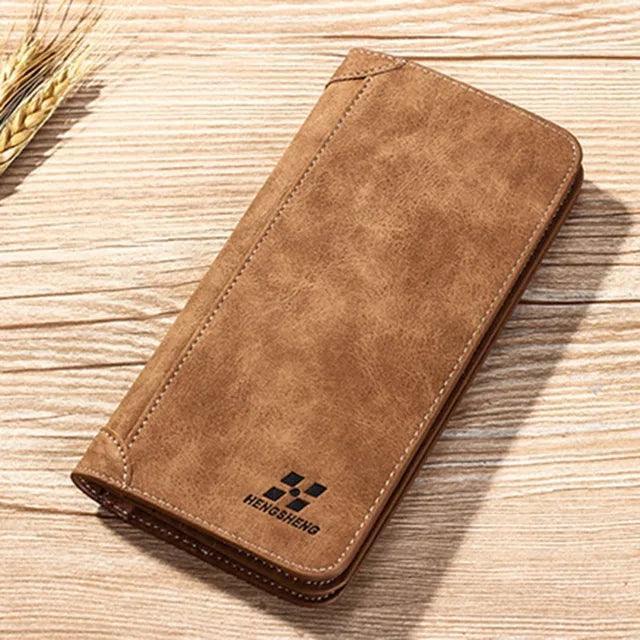 Men's Short Frosted Leather Wallet - Retro Two-Fold Vertical Design - ClubOn