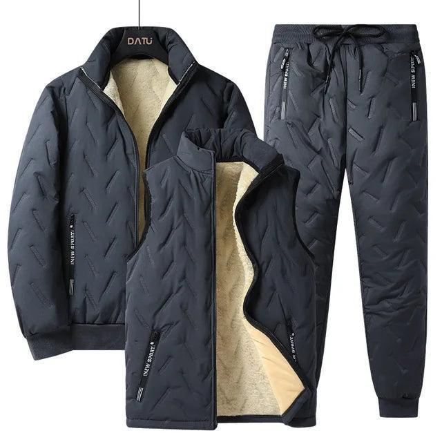 Men's Fleece Tracksuit Set - 3-Piece Winter Outerwear - ClubOn