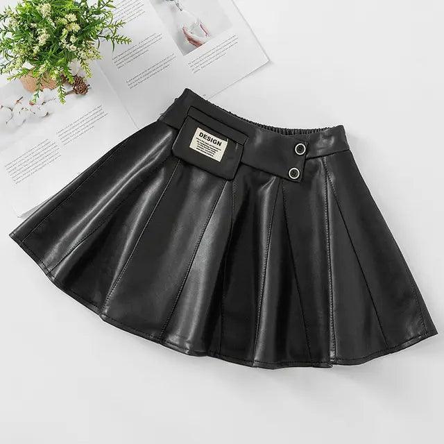 Trendy Faux Leather Pleated Skirt with Belt and Pocket Detail - ClubOn