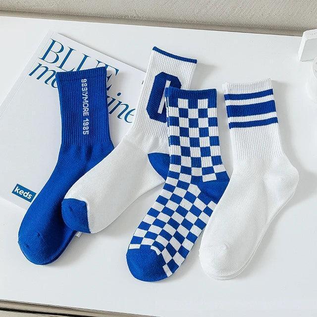 8 Pairs Trendy Checkerboard Sports Crew Socks for Men - Perfect for Students & Athletes - ClubOn