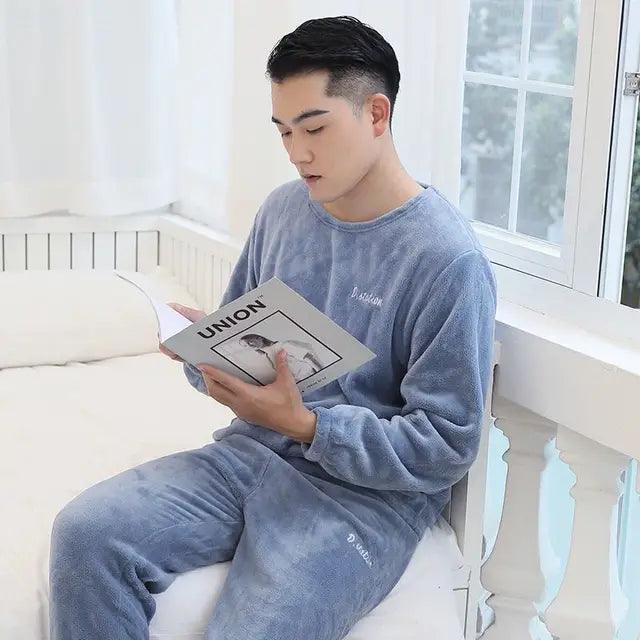 Men's Thickened Velvet Coral Fleece Pajama Set – Warm Winter Flannel Loungewear - ClubOn