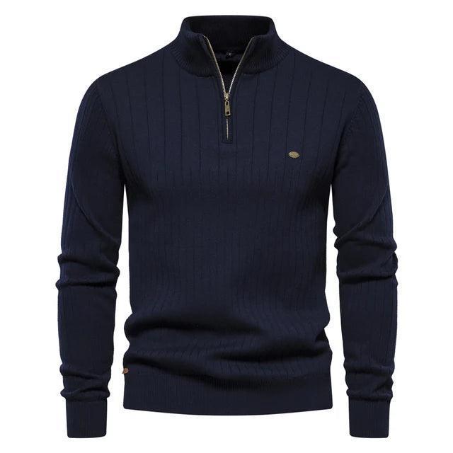 AIOPESON Autumn Quarter-Zip Mock Neck Sweater for Men – Warm Winter Cotton Knit Pullover - ClubOn