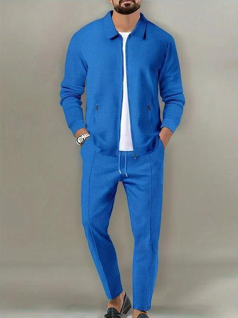 Men's Slim Fit Zipper Pocket Jacket & Long Pants Set - ClubOn