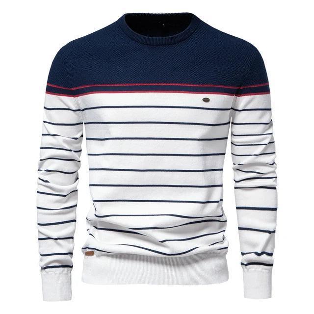 AIOPESON Men's Striped O-neck Cotton Pullover Sweater - ClubOn