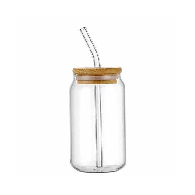 Glass Cups with Bamboo Lids & Straw - Mason Jar Style - ClubOn