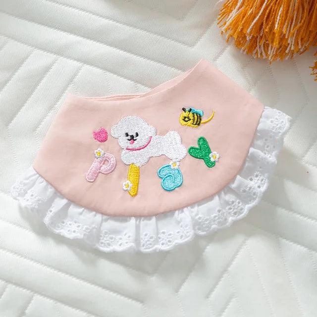 Korean Triangle Scarf - Lace Embroidered Pet Bib - ClubOn