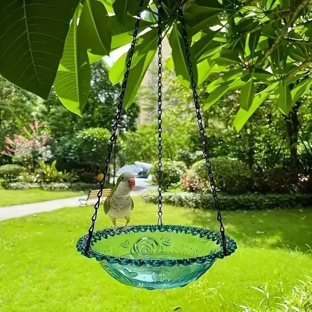 Hanging Bird Bath Feeder Set with Chain – Floral Design Outdoor Garden Decor - ClubOn