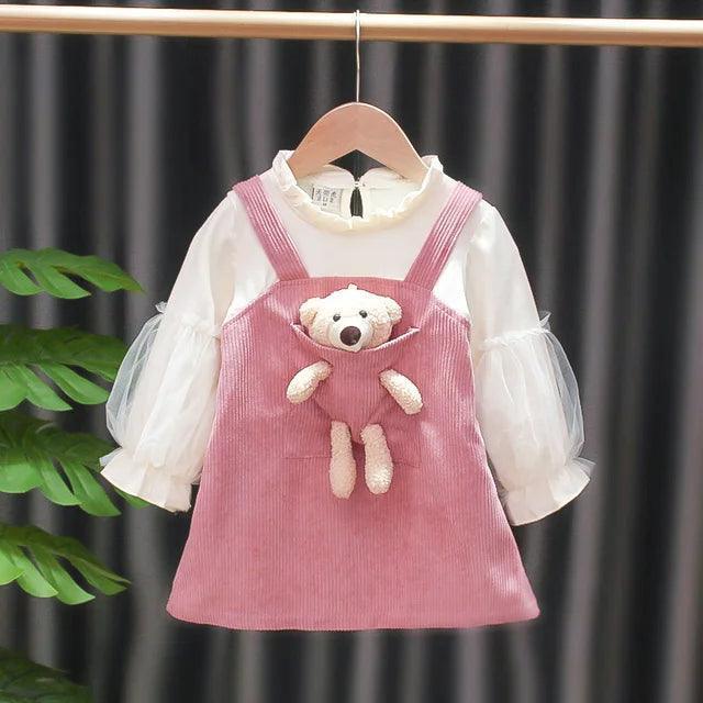 Princess Dress with Pocket Bear for Kids - Puff Long Sleeve - ClubOn