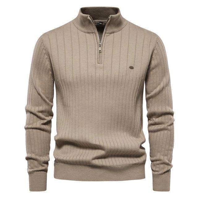 AIOPESON Autumn Quarter-Zip Mock Neck Sweater for Men – Warm Winter Cotton Knit Pullover - ClubOn