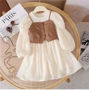 Spring Autumn 2-Piece Baby Girls' Vest & Long Sleeve Dress - ClubOn