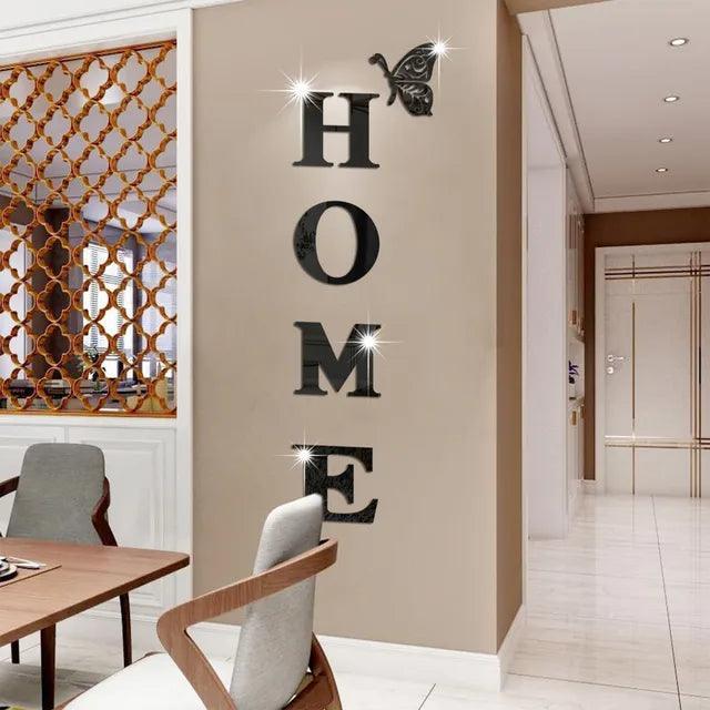 HOME 3D Mirror Wall Stickers - Acrylic Letter Decoration - ClubOn