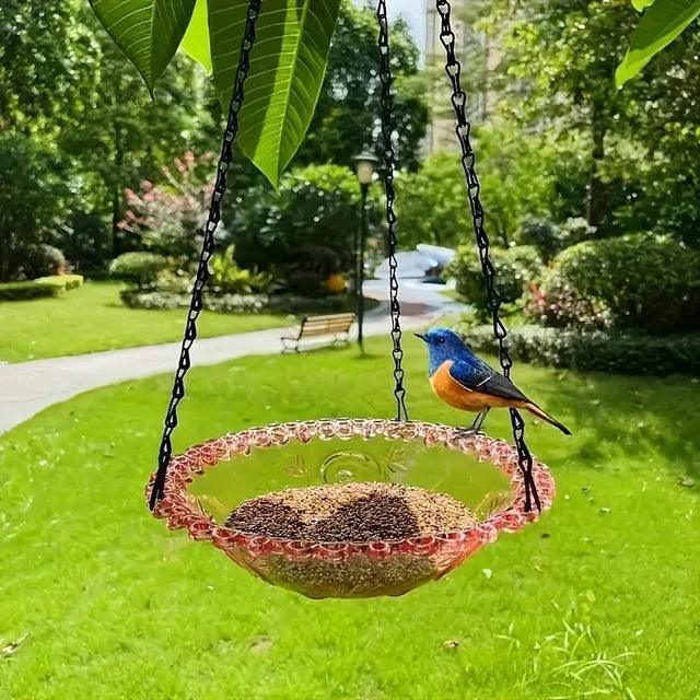 Hanging Bird Bath Feeder Set with Chain – Floral Design Outdoor Garden Decor - ClubOn
