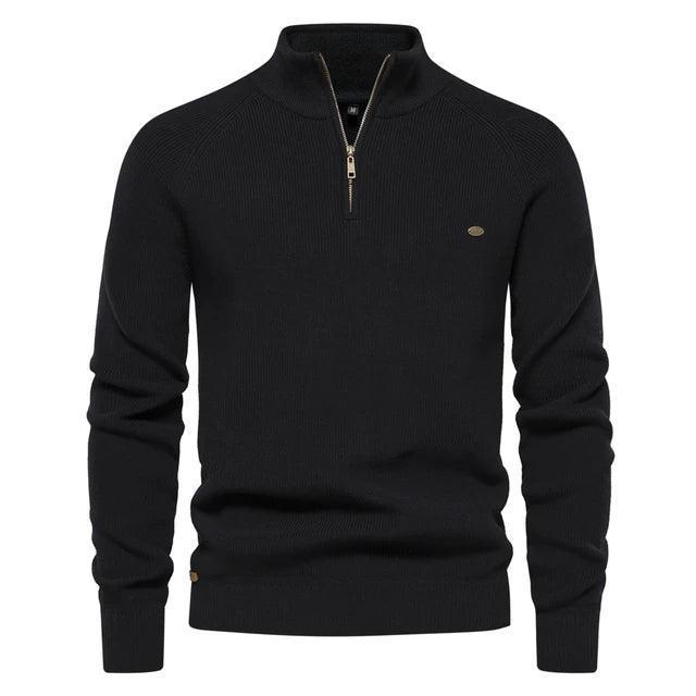 Men's Autumn Cotton Zipper Cardigan - High Collar Sweater - ClubOn