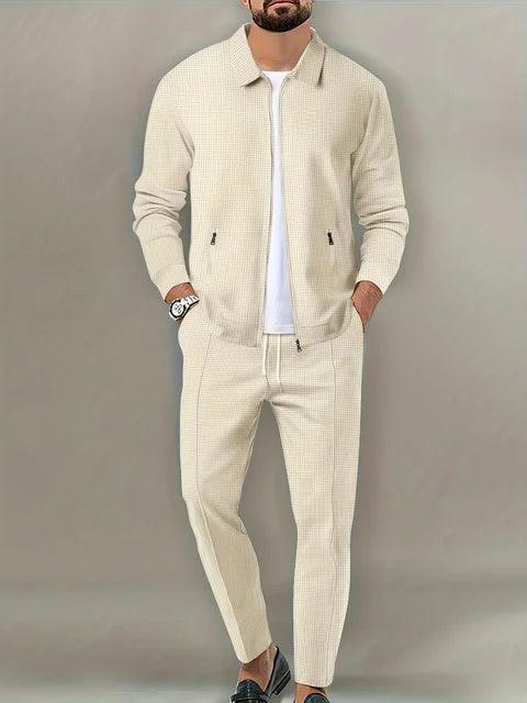 Men's Slim Fit Zipper Pocket Jacket & Long Pants Set - ClubOn