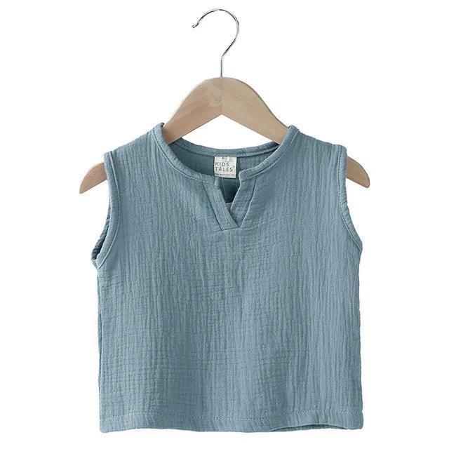 Summer Linen Cotton Vest for Kids | Casual Sleeveless Tops - ClubOn