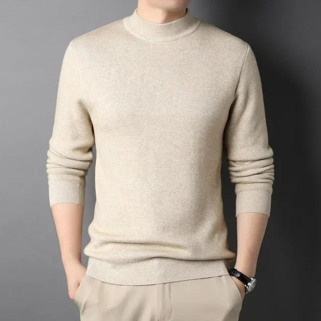 Men’s Cashmere Sweater – Half Turtleneck Slim Fit Knit Pullover for Youth - ClubOn