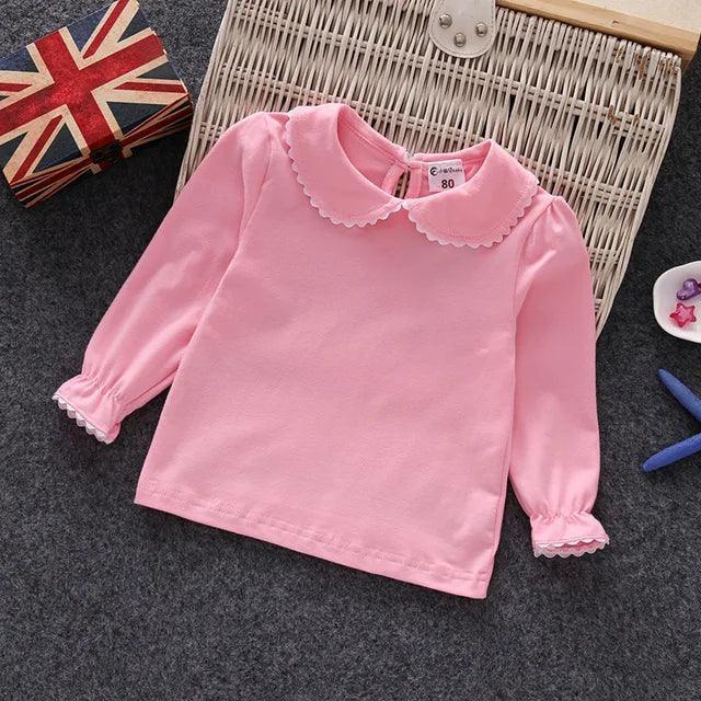 Cotton Lace Long Sleeve Shirts for Little Girls | White T-Shirts - ClubOn