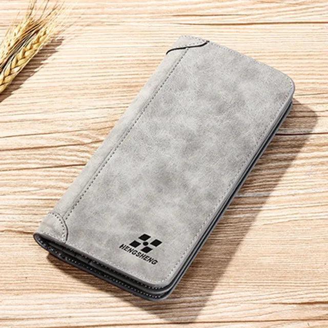 Men's Short Frosted Leather Wallet - Retro Two-Fold Vertical Design - ClubOn