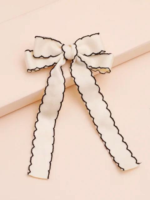 Lystrfac Wavy Ribbon Hair Bow Hairpin – Elegant Black & White Clip for Women & Girls - ClubOn