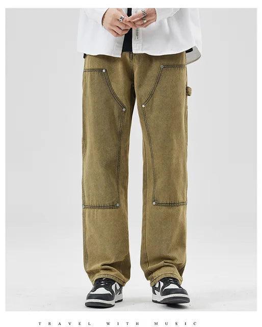 Retro Lumberjack Men's Loose Straight Jeans - High Street Style with Pockets - ClubOn