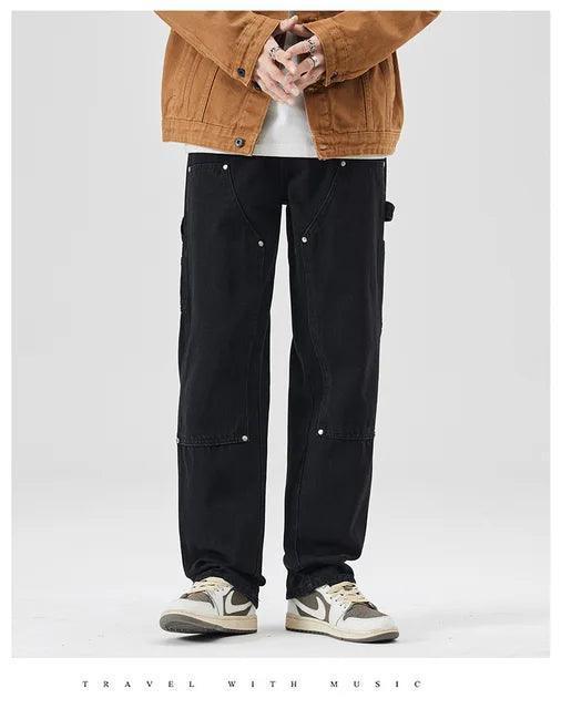 Retro Lumberjack Men's Loose Straight Jeans - High Street Style with Pockets - ClubOn