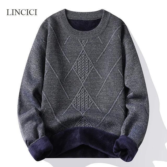 Plush Round Neck Knitted Sweater for Men - Warm & Versatile - ClubOn