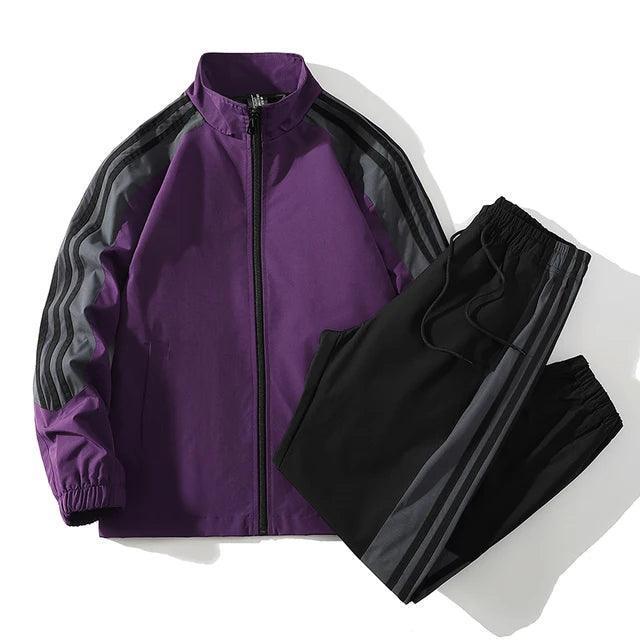 Men's Striped Stand-Up Collar Sports Suit - Running Set - ClubOn