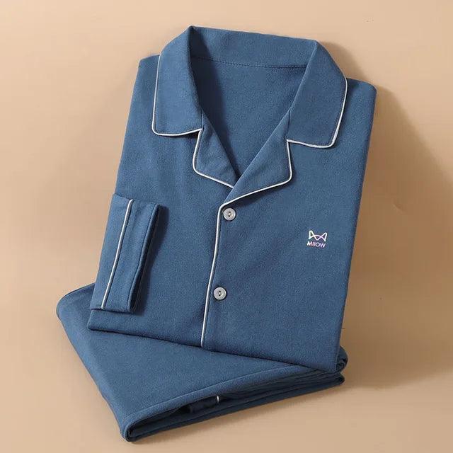 Men's Soft Cotton Pajama Set - Long-Sleeved Loungewear for Spring, Summer, and Autumn - ClubOn