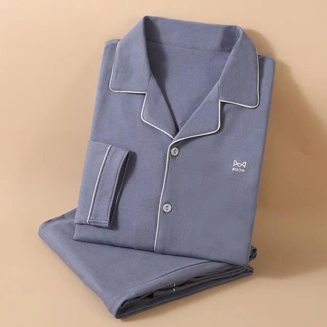 Men's Soft Cotton Pajama Set - Long-Sleeved Loungewear for Spring, Summer, and Autumn - ClubOn