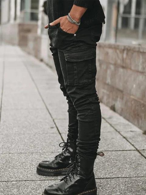 Men's Multi-Pocket Cargo Jeans - Casual Fashion Denim Trousers with Side Pockets - ClubOn
