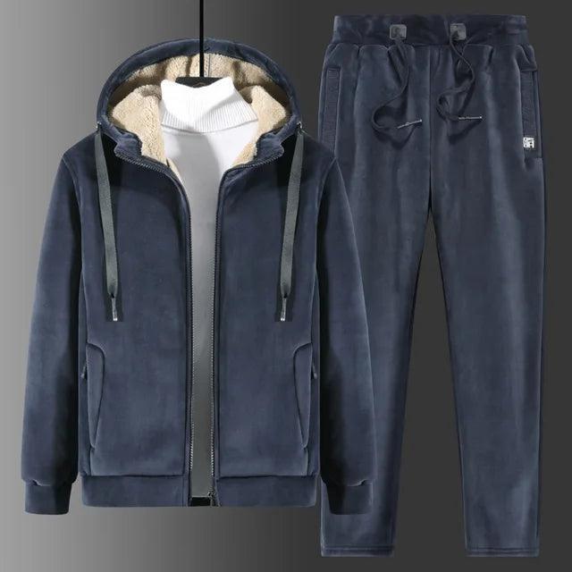 Men's Thick Hooded Sweatshirt & Pants Tracksuit - Plus Size - ClubOn