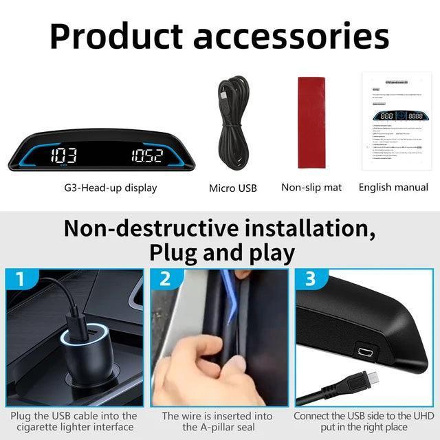 G3 GPS HUD Auto Speedometer - Head-Up Display with Digital Alarm - ClubOn
