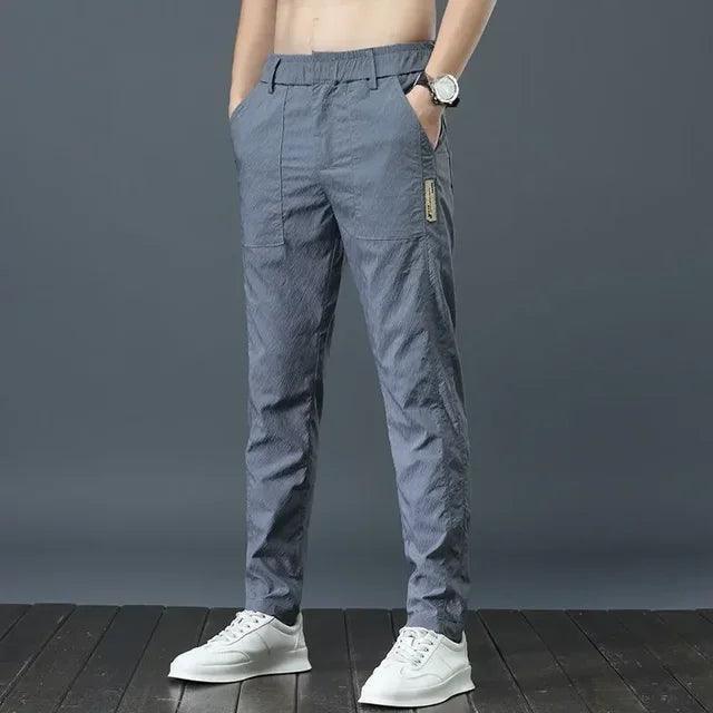 Men's Ice Silk Ultra-Thin Quick-Dry Casual Pants - Korean-Style Loose Fit Straight-Leg Summer Trousers - ClubOn