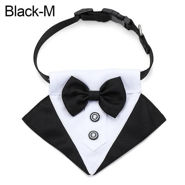 Adjustable White Collar Pet Accessories - Tuxedo Bow Tie - ClubOn