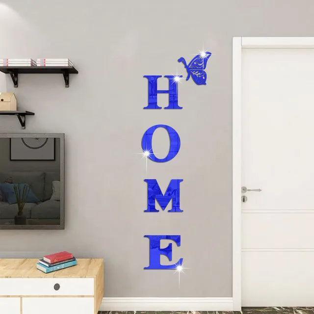 HOME 3D Mirror Wall Stickers - Acrylic Letter Decoration - ClubOn