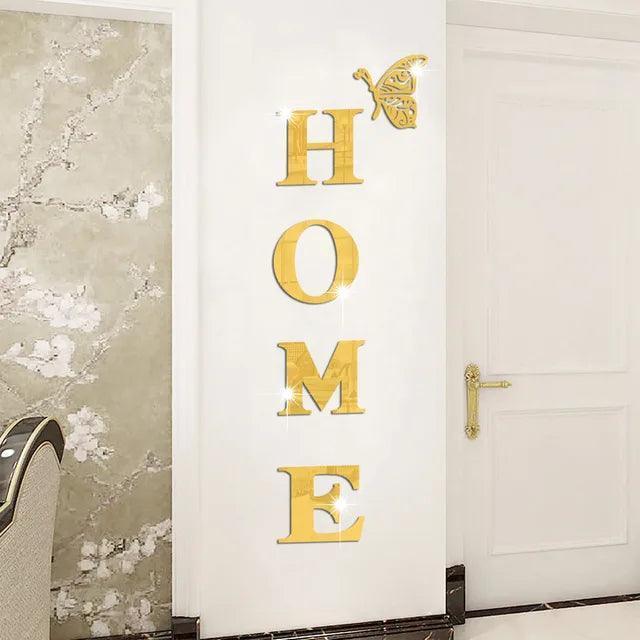 HOME 3D Mirror Wall Stickers - Acrylic Letter Decoration - ClubOn