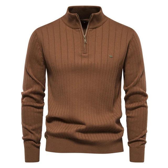 AIOPESON Autumn Quarter-Zip Mock Neck Sweater for Men – Warm Winter Cotton Knit Pullover - ClubOn