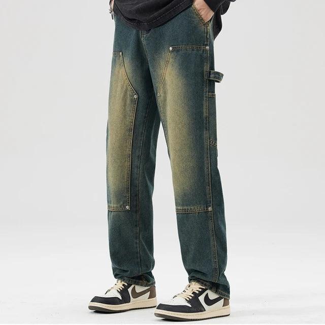 Retro Lumberjack Men's Loose Straight Jeans - High Street Style with Pockets - ClubOn