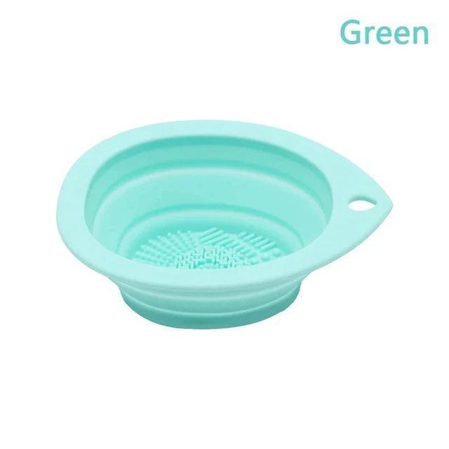 Silicone Makeup Brush Cleaner & Folding Powder Puff Cleaning Bowl - Soft Mat Scrubber Box for Eyeshadow Brushes - ClubOn